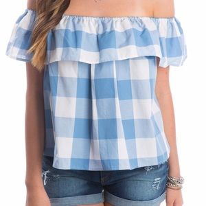 New Lauren James Riley gingham off Shoulder shirt